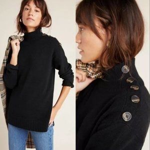Anthropologie Margarita Tunic Oversized Knit Sweater Turtleneck Black | Small